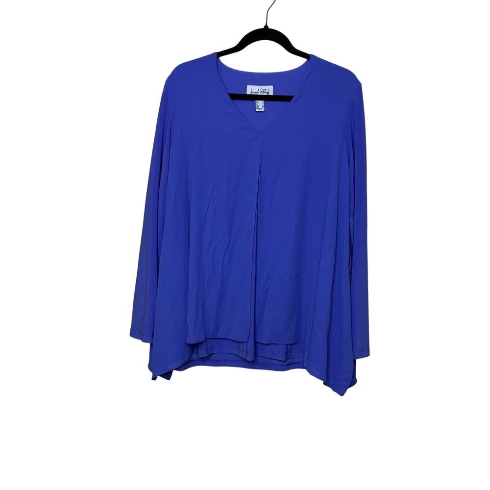 Joseph Ribkoff Designer Regency Blue Violet Popover Top US 12 Pleat Long Sleeve